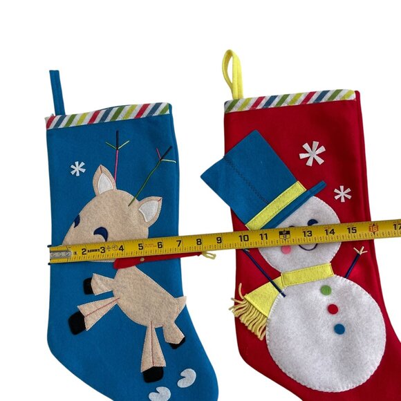 Set Of 4 Christmas Stockings Reindeer, Snowman, Santa, Green Felt Holiday Decor - Picture 11 of 12
